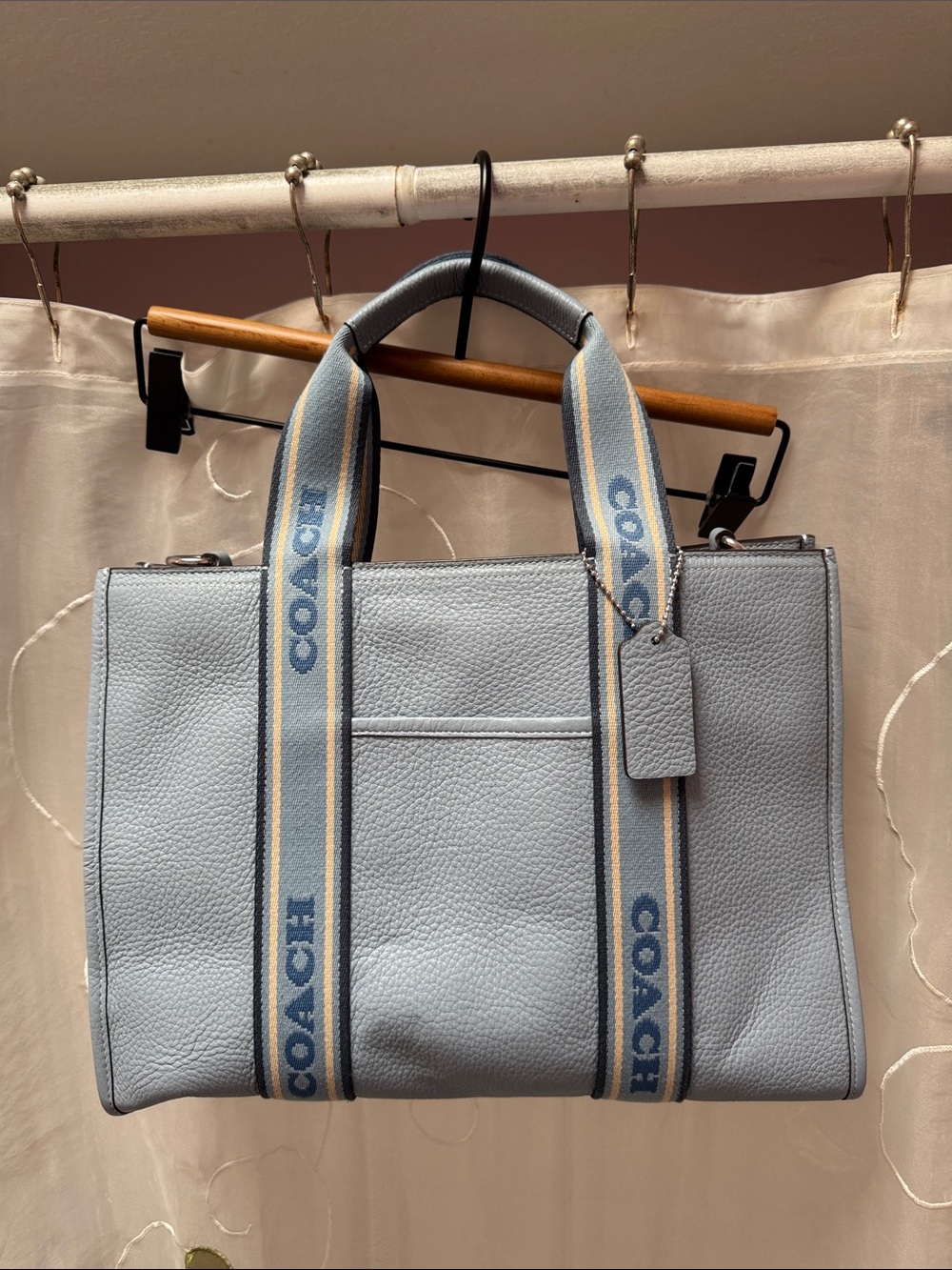 Coach Smith Leather Tote with Branded Webbing (NWT, CM067, cornflower blue)